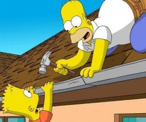 yapboz Bart çatının o Homeros&#039;un babası onarım yardımcı asılıdır